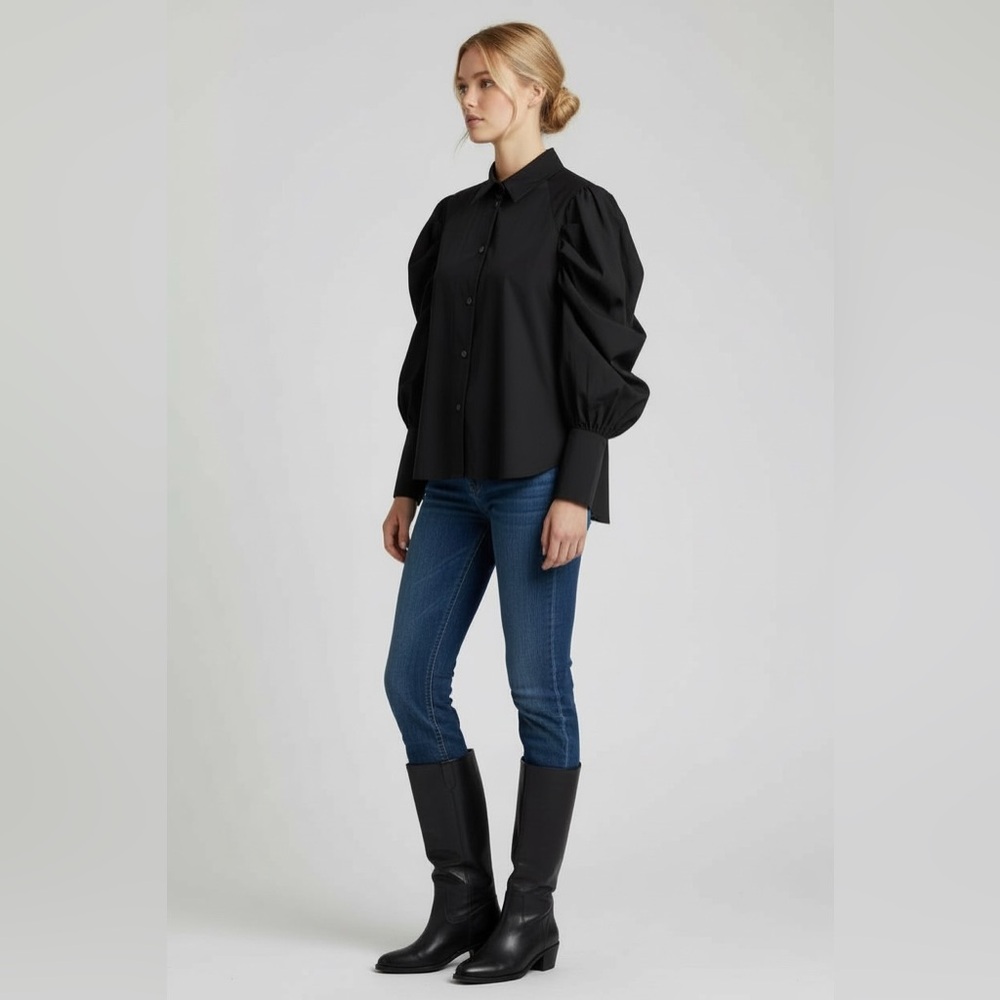 Uli Schneider Black Puff Sleeve cropped button down shirt